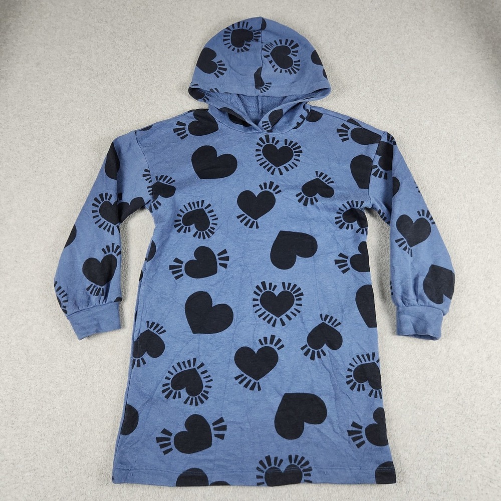 Old Navy Hoodie Womens Medium Blue Black Heart Print Fleece Lined Long Sleeve
